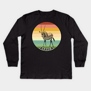 Oryx Antelope Full Figure on Vintage Retro Africa Sunset Kids Long Sleeve T-Shirt